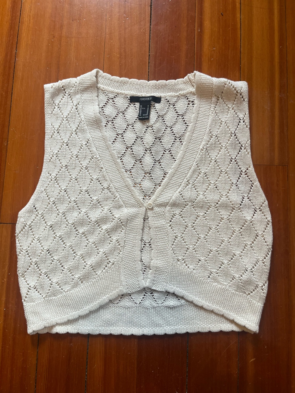 Forever 21 Cream Open-Knit Sleeveless Cardigan Vest